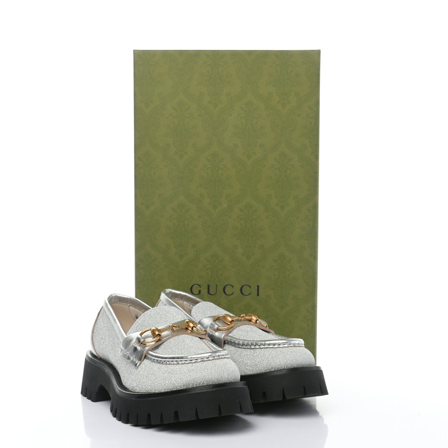 Mini Diamond Storm Silk Calfskin Womens Harald Horsebit 25mm Platform Loafers 36 Silver