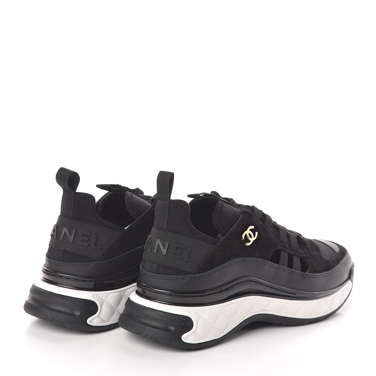Chanel Fabric Calfskin Suede CC Sneakers 39 Black 4 of 7