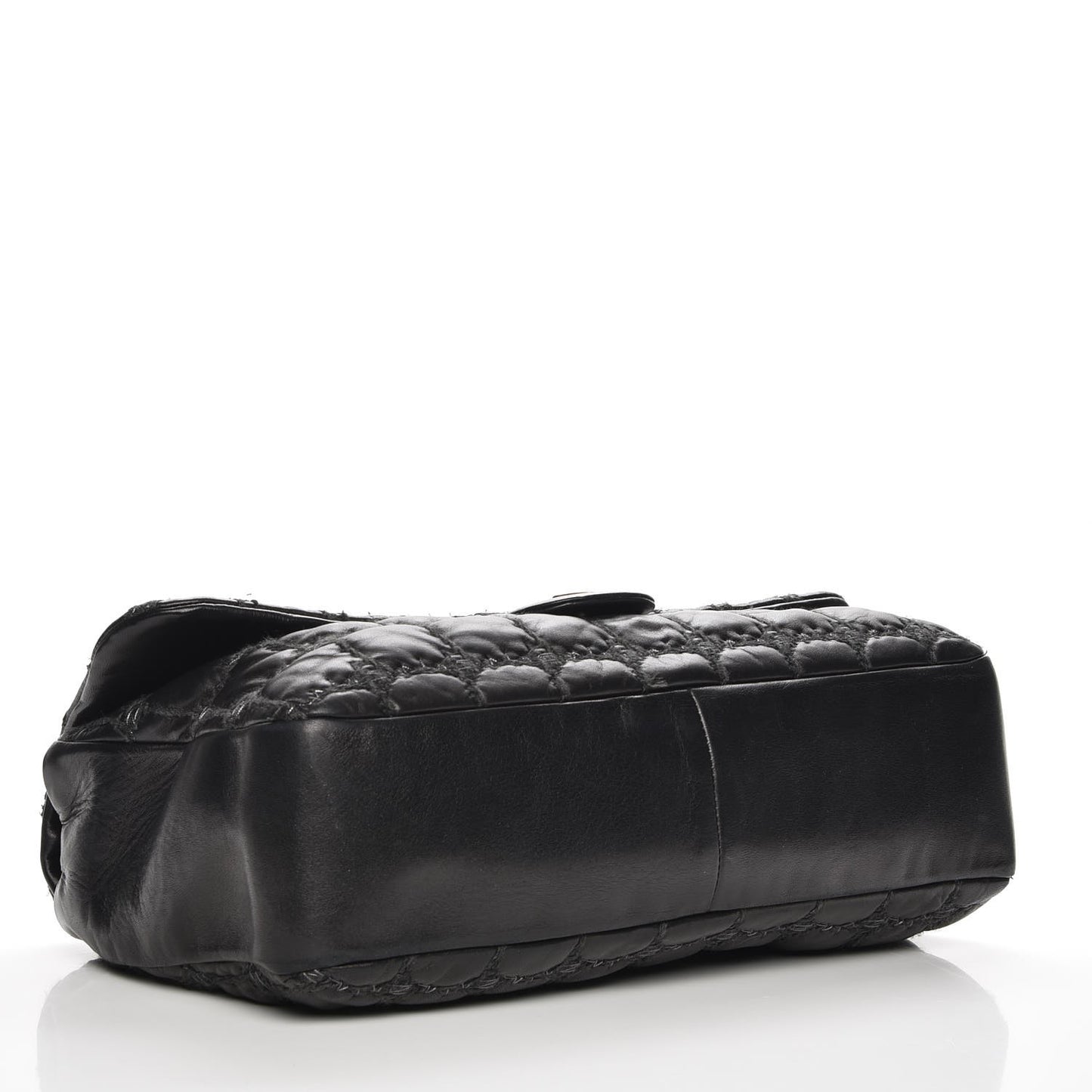 Lambskin Tweed Double Stitch Maxi Flap Black