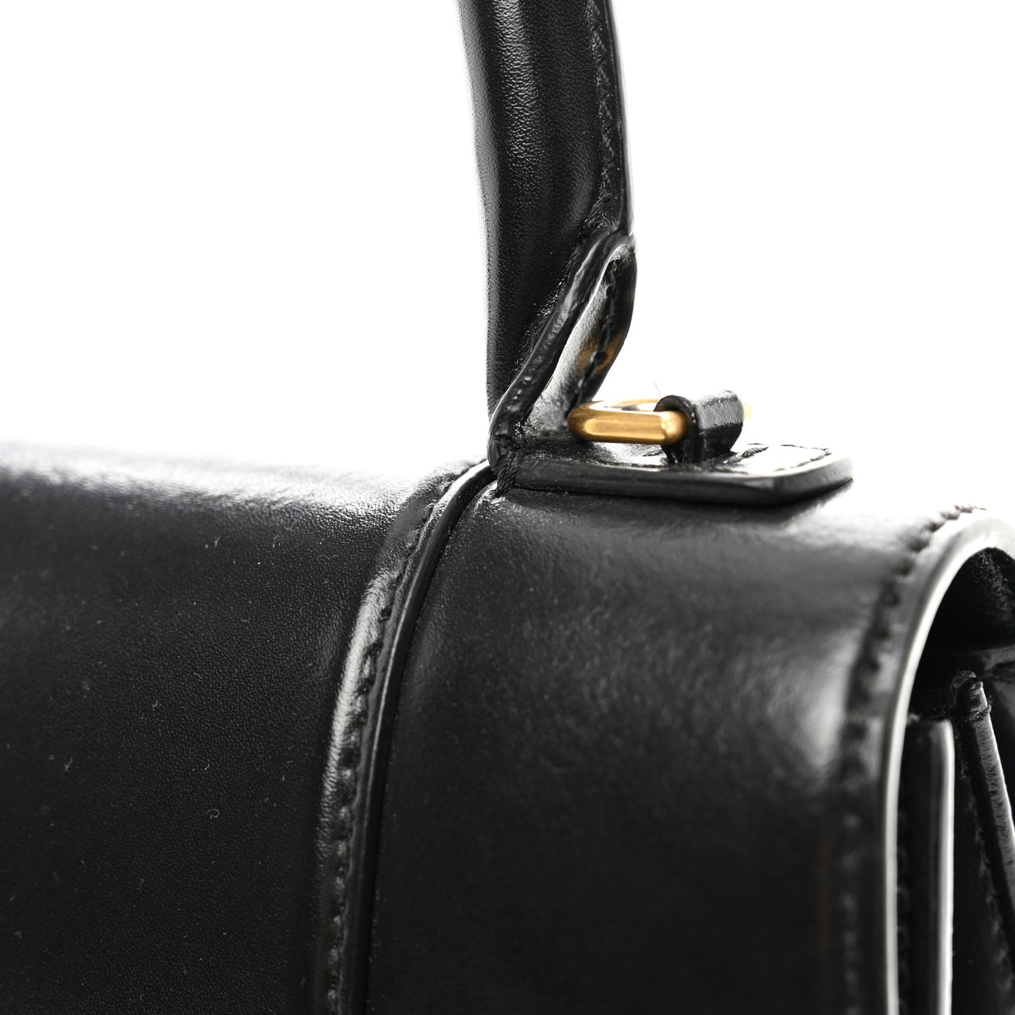 Shiny Box Calfskin Medium Hourglass Top Handle Bag Black