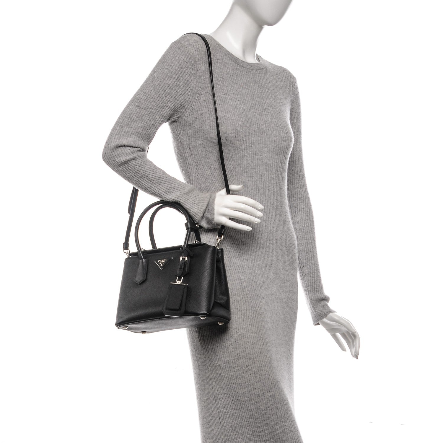 Prada Saffiano Cuir Small Twin Tote Nero Black 2 of 7