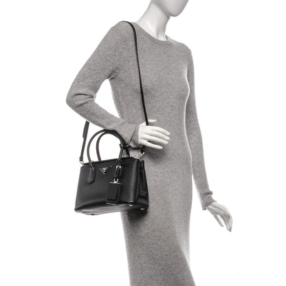Prada Saffiano Cuir Small Twin Tote Nero Black 2 of 7