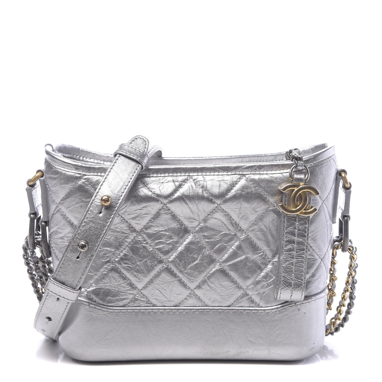 Metallic Aged Calfskin Quilted Small Gabrielle Hobo Silver