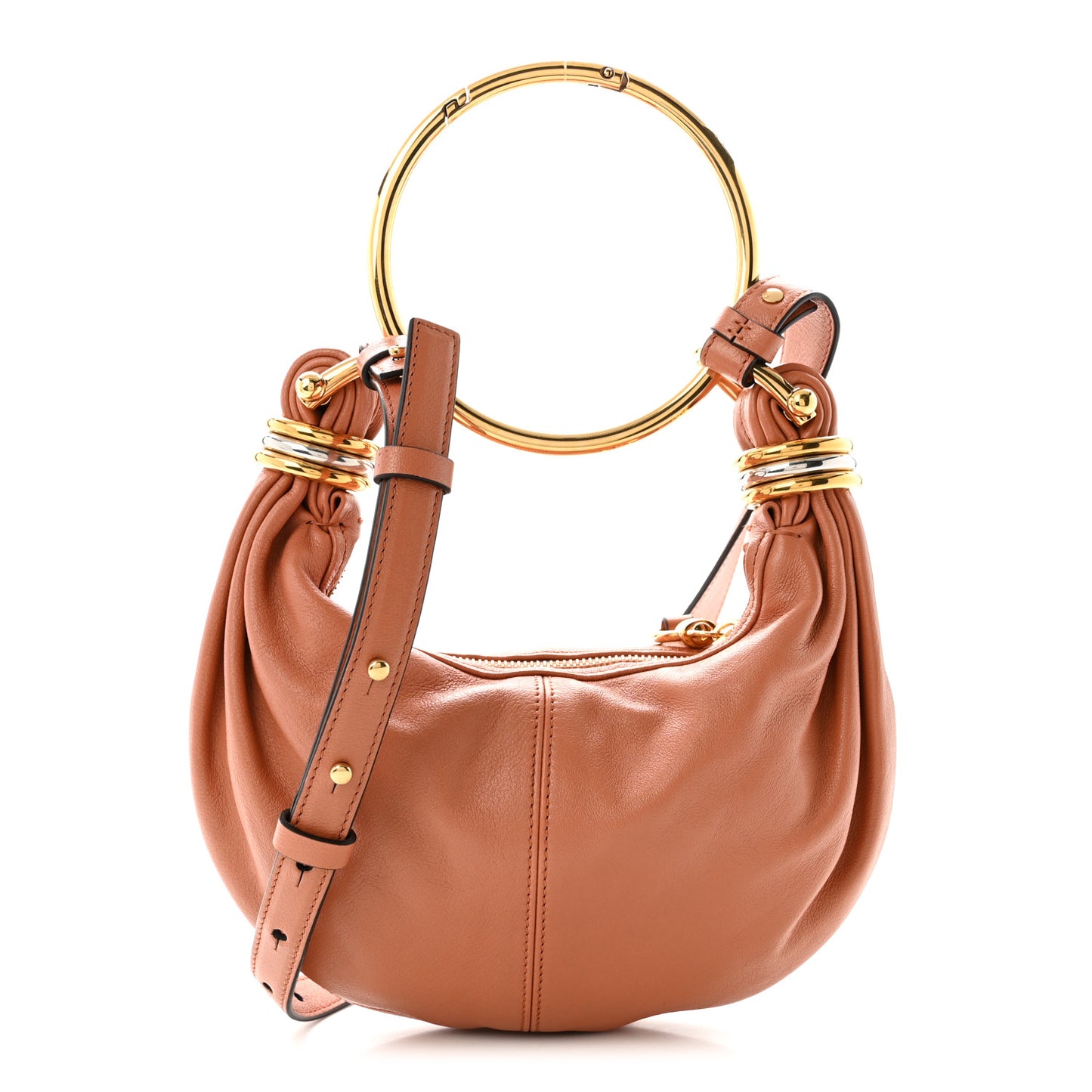 Grained Calfskin Small Bracelet Hobo Bag Woodrose