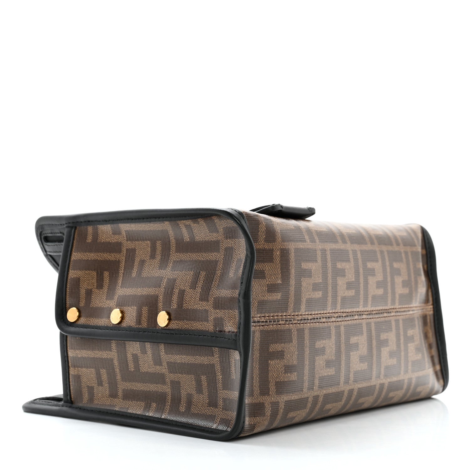 Fendi Glazed Fabric Vitello Century FF 1974 Stamp Patch Mini Peekaboo Defender Cover Mogano Panna Black 4 of 8