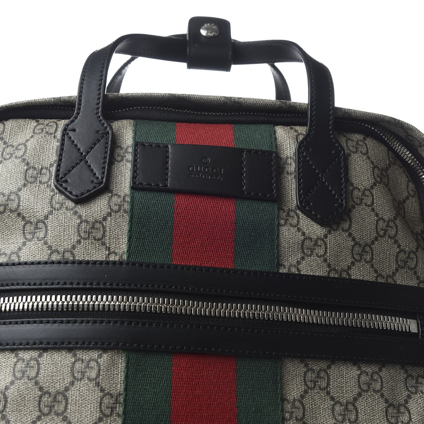Soft GG Supreme Monogram Appia Calfskin Web Tote Backpack Beige Ebony Black