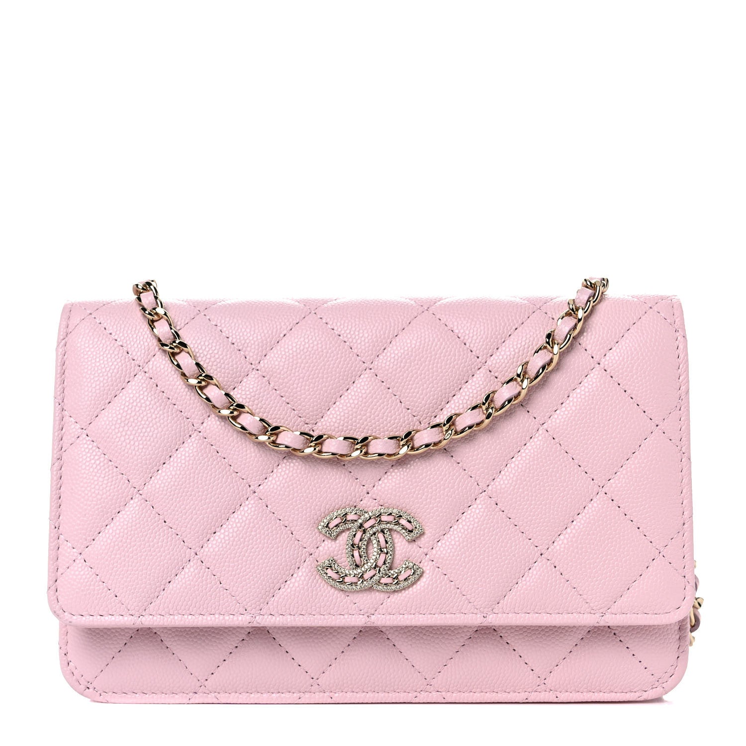 Chanel Caviar Quilted Crystal CC Wallet On Chain WOC Light Pink 1 of 11