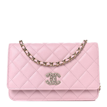 Chanel Caviar Quilted Crystal CC Wallet On Chain WOC Light Pink 1 of 11