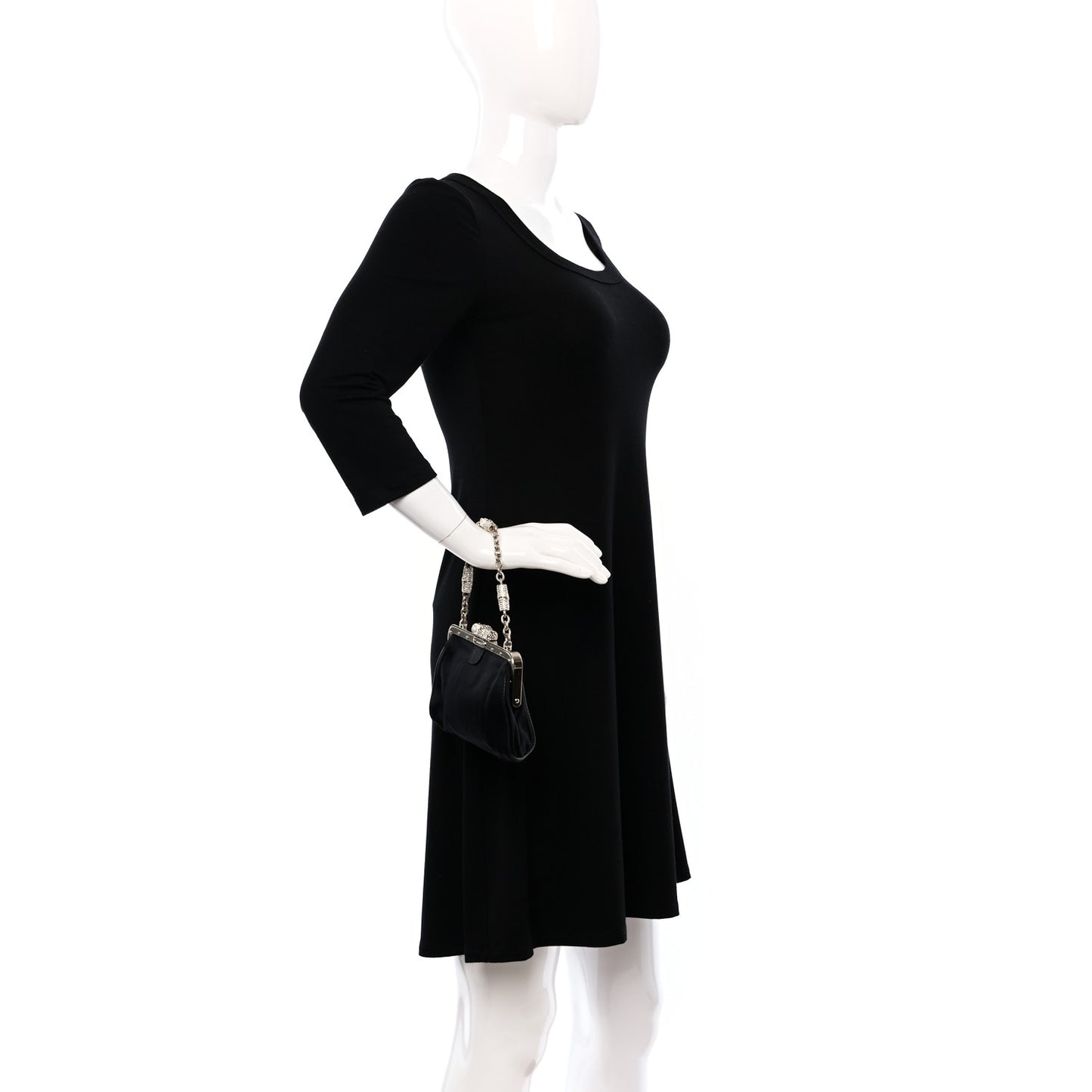 Satin Snakeskin Crystal Frame Evening Bag Black