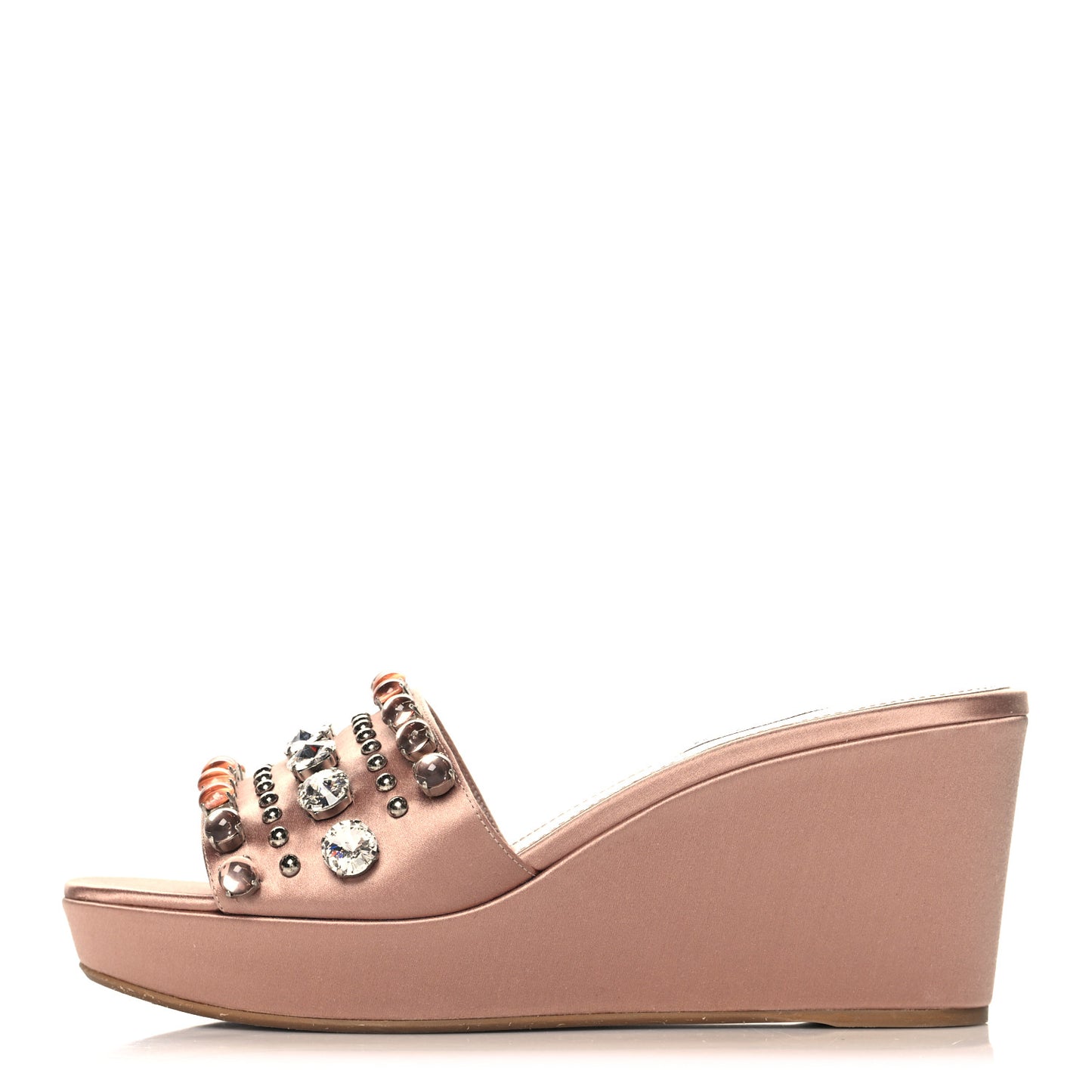 Satin Crystal Wedge Sandals 40 Cammeo