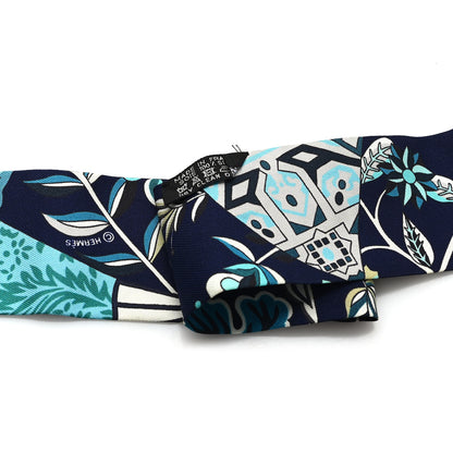 Hermes Silk Fleurs et Papillons de Tissus Twilly Bleu 3 of 4