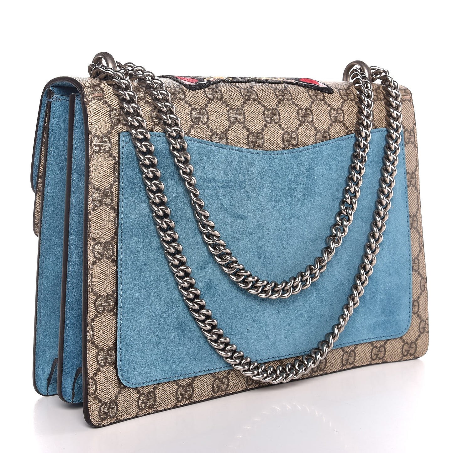 GG Supreme Monogram Angry Cat Embroidered Medium Dionysus Shoulder Bag Beige Ultramarine