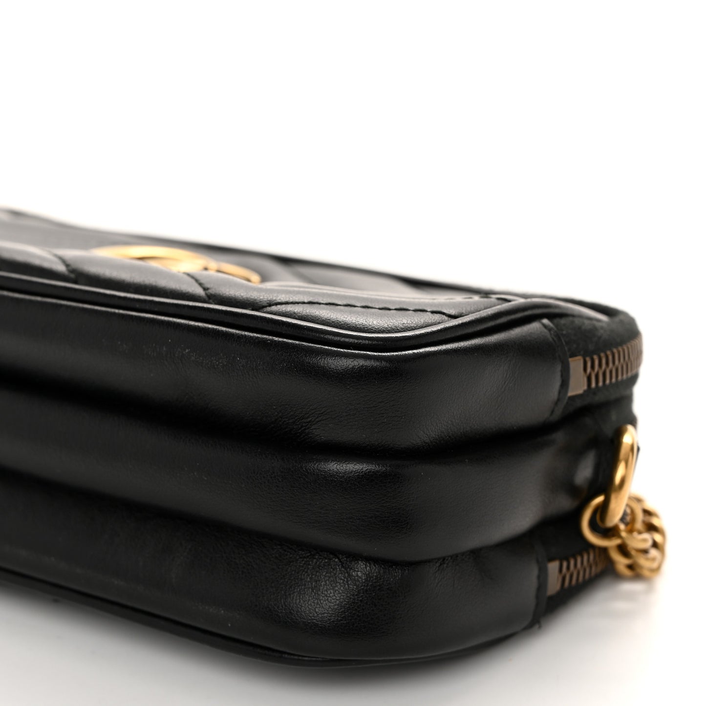 Calfskin Matelasse Mini GG Marmont Chain Crossbody Bag Black