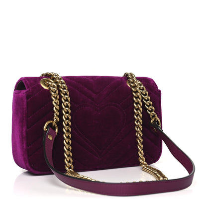 Gucci Velvet Matelasse Mini GG Marmont Shoulder Bag Fuchsia Violet Cyclamen 3 of 10