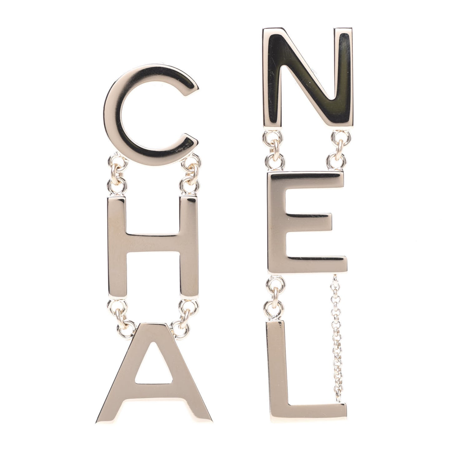 Metal Cha-Nel Logo Drop Earrings Gold