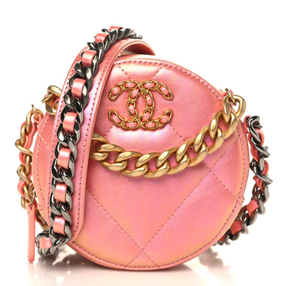 Chanel Iridescent Calfskin Quilted Chanel 19 Round Clutch With Chain Pink 1 of 6