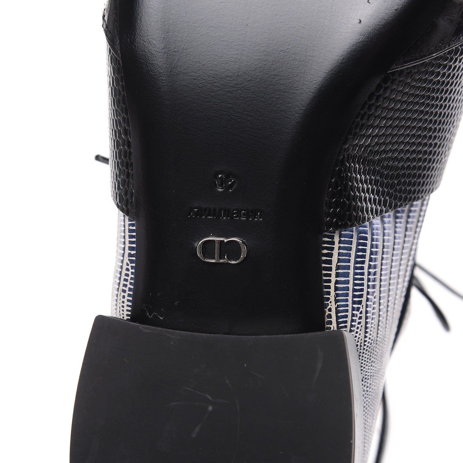 Christian Dior Crocodile Lizard Calfskin Embossed Nomade Pointed Ankle Boots 40 Black Blue 7 of 8