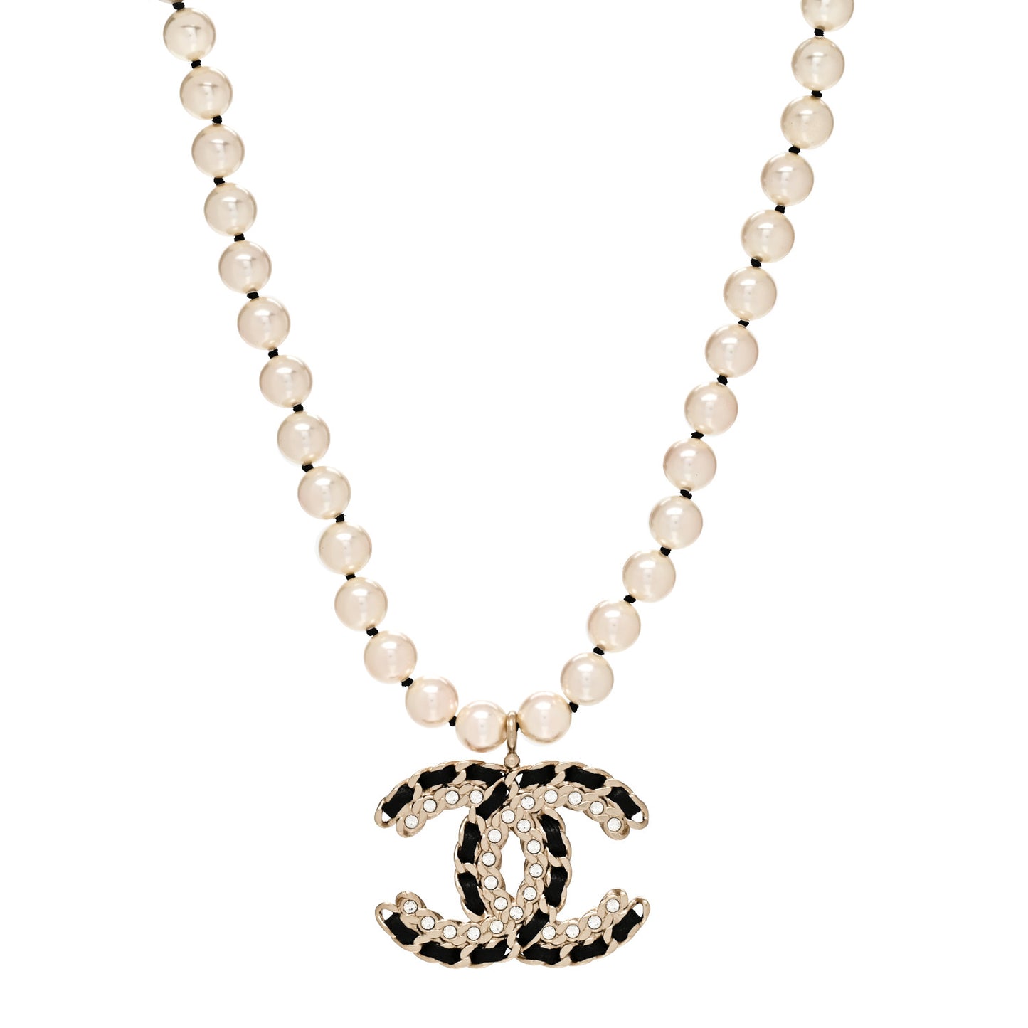 Lambskin Pearl Crystal Vintage Allure CC Short Necklace Gold