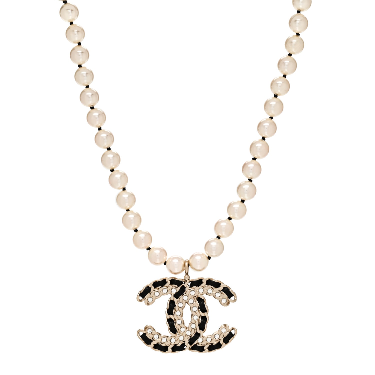 Chanel Lambskin Pearl Crystal Vintage Allure CC Short Necklace Gold 1 of 5