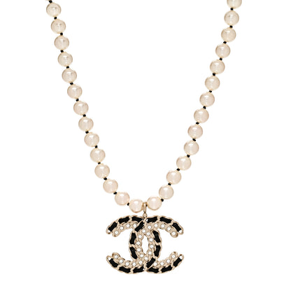 Chanel Lambskin Pearl Crystal Vintage Allure CC Short Necklace Gold 1 of 5