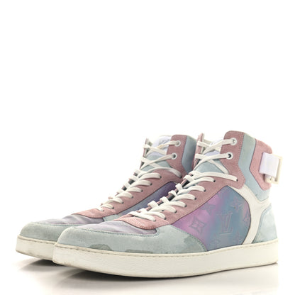Louis Vuitton Calfskin Suede Monogram Mens Rivoli High Top Sneakers 10 White Multicolor 4 of 9