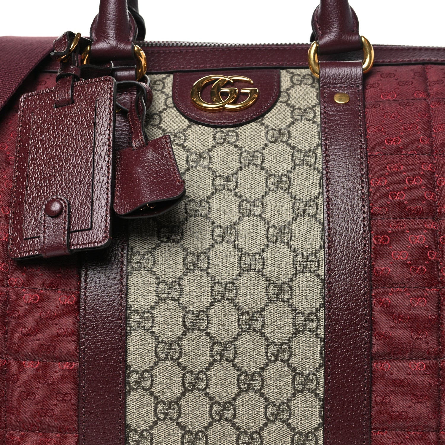 Gucci Monogram GG Mignon Textured Dollar Calfskin GG Supreme Monogram Quilted Medium Savoy Duffle Bag Burgundy Beige Ebony 4 of 9