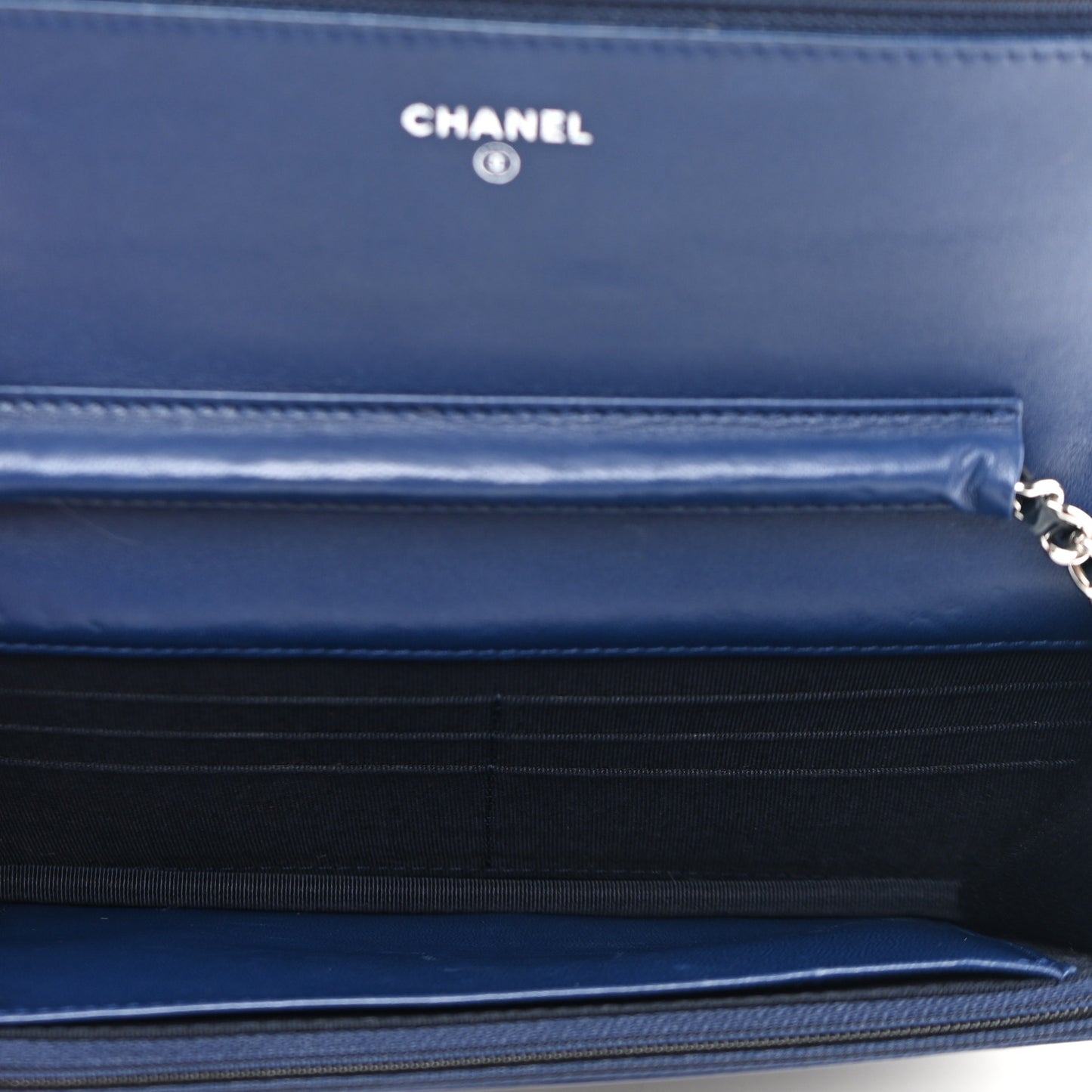 Patent Calfskin Quilted Reissue Wallet On Chain WOC Dark Navy Blue
