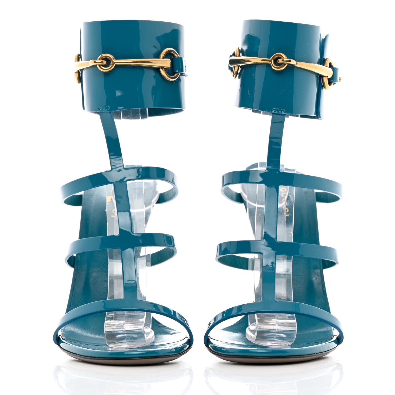 Gucci Vernice Crystal Ursula Ankle Wrap Caged Sandals 39 Deep Cobalt 2 of 10