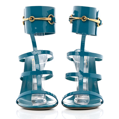 Gucci Vernice Crystal Ursula Ankle Wrap Caged Sandals 39 Deep Cobalt 2 of 10