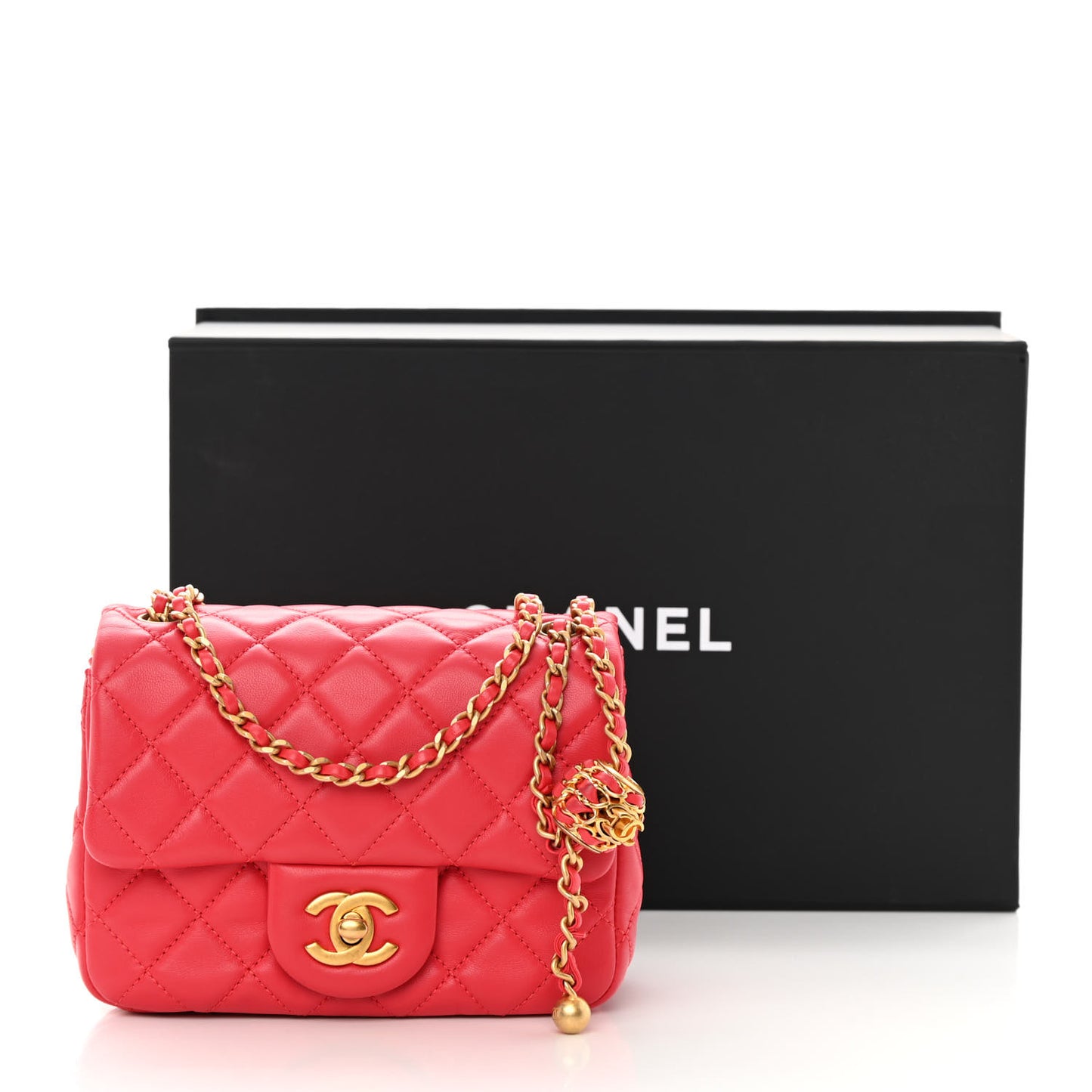 Lambskin Quilted Mini Pearl Crush Flap Red