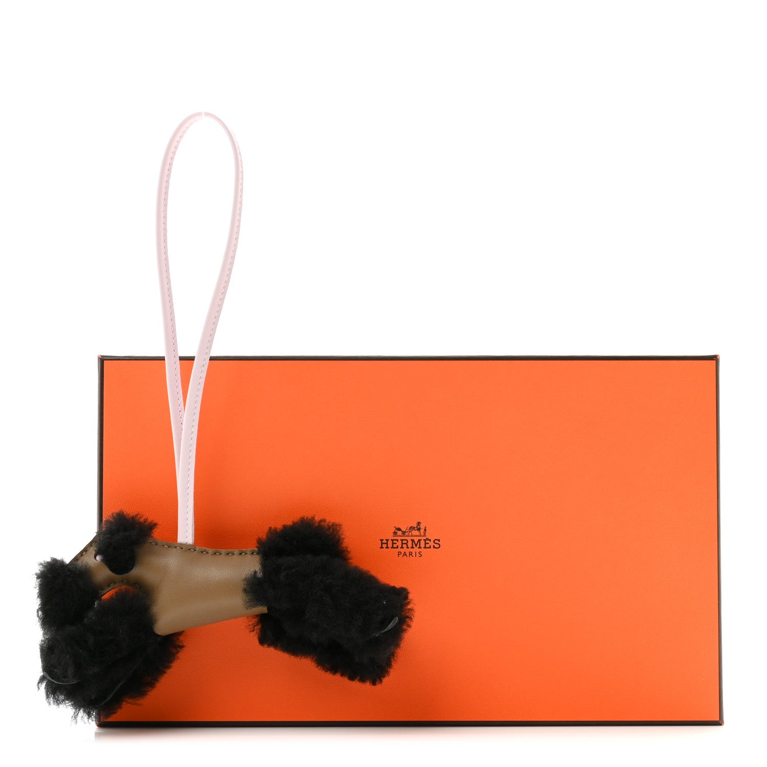 Hermes Milo Lambskin Shearling Budy Charm Black Etoupe Rose Darling 5 of 5