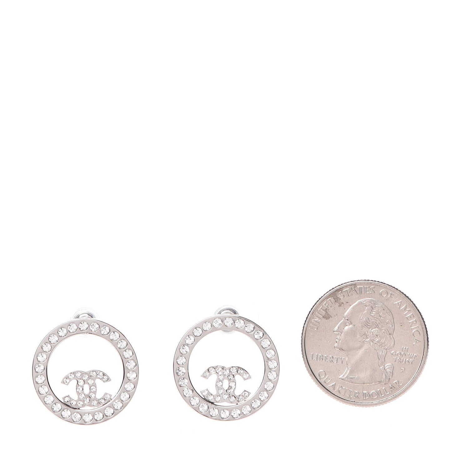 Crystal CC Round Earrings Silver