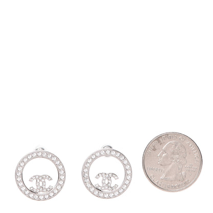 Chanel Crystal CC Round Earrings Silver 2 of 4