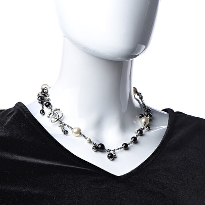 Chanel Pearl Bead CC Short Necklace Silver Black 2 of 9