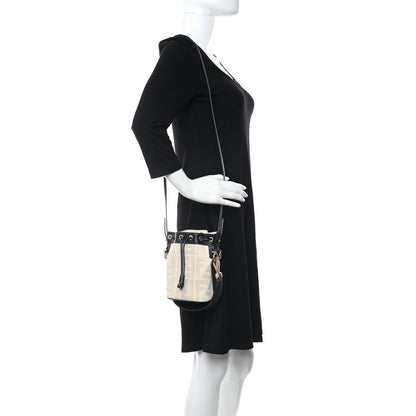 Fendi Canvas Vitello King F is Fendi FF Embroidered Mini Mon Tresor Bucket Bag Grezzo Black 2 of 10