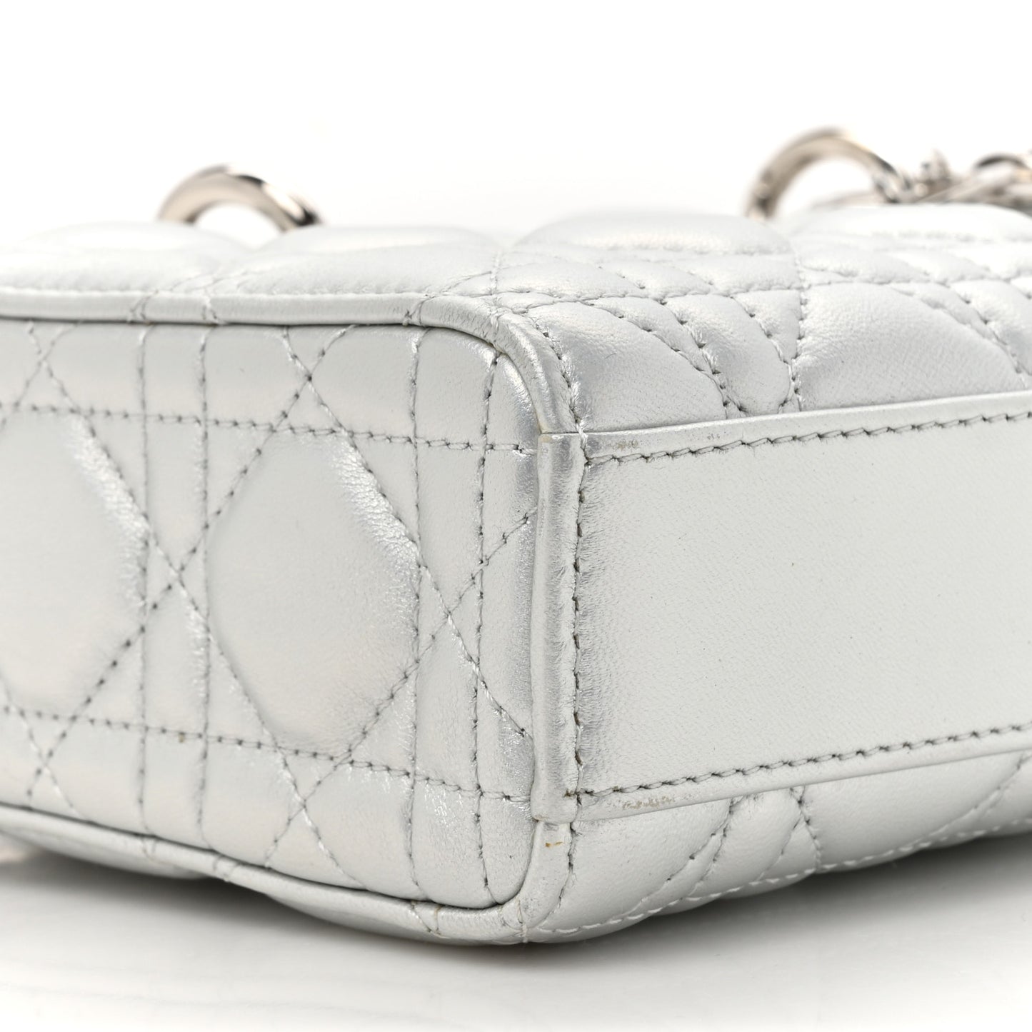 Metallic Lambskin Cannage Medium Lady D-Joy Silver