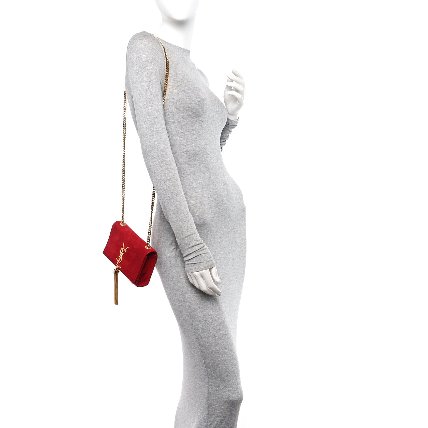 Saint Laurent Suede Small Classic Monogram Kate Tassel Satchel Red 2 of 12
