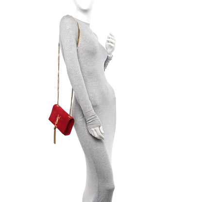 Saint Laurent Suede Small Classic Monogram Kate Tassel Satchel Red 2 of 12