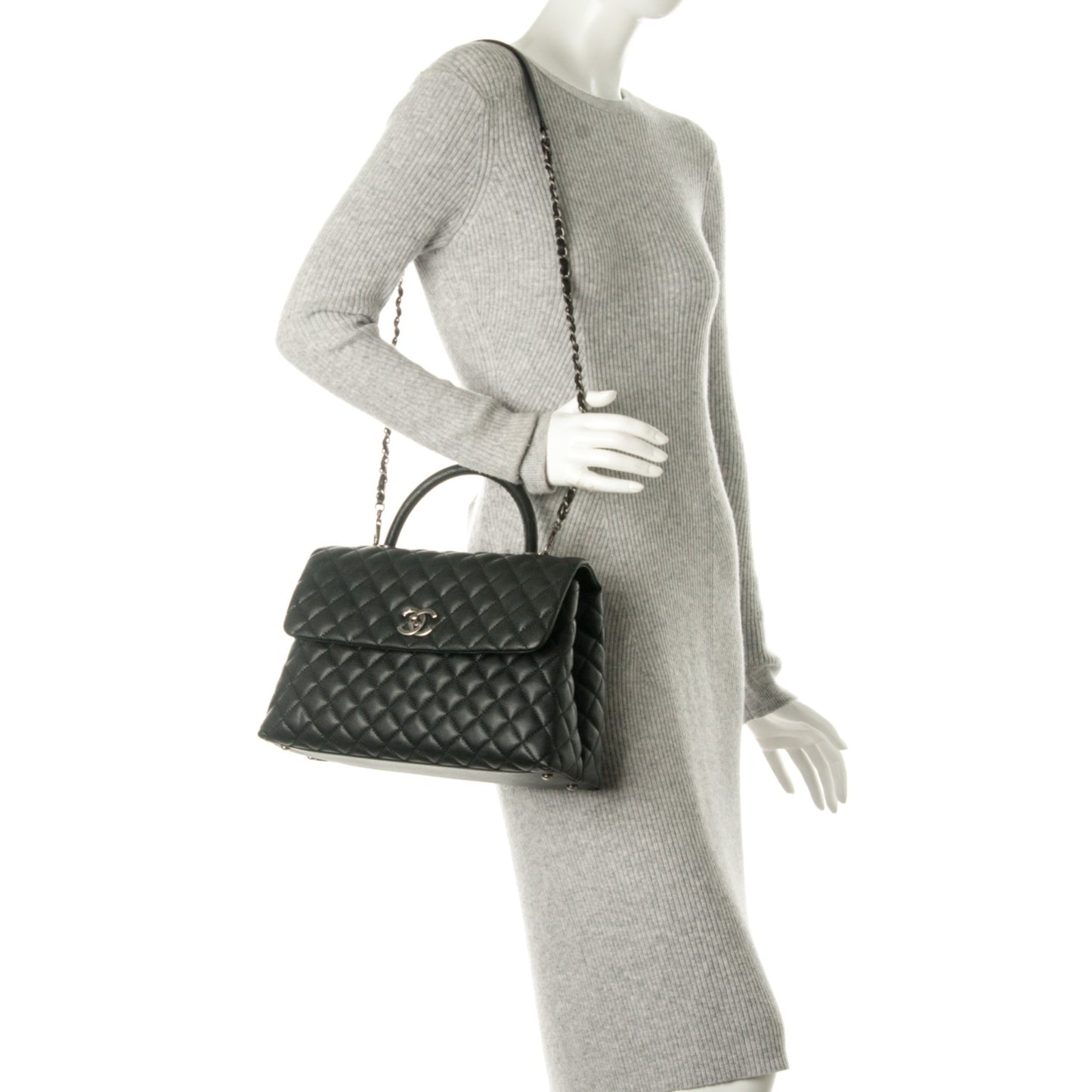 Caviar Quilted Medium Coco Handle Flap Black
