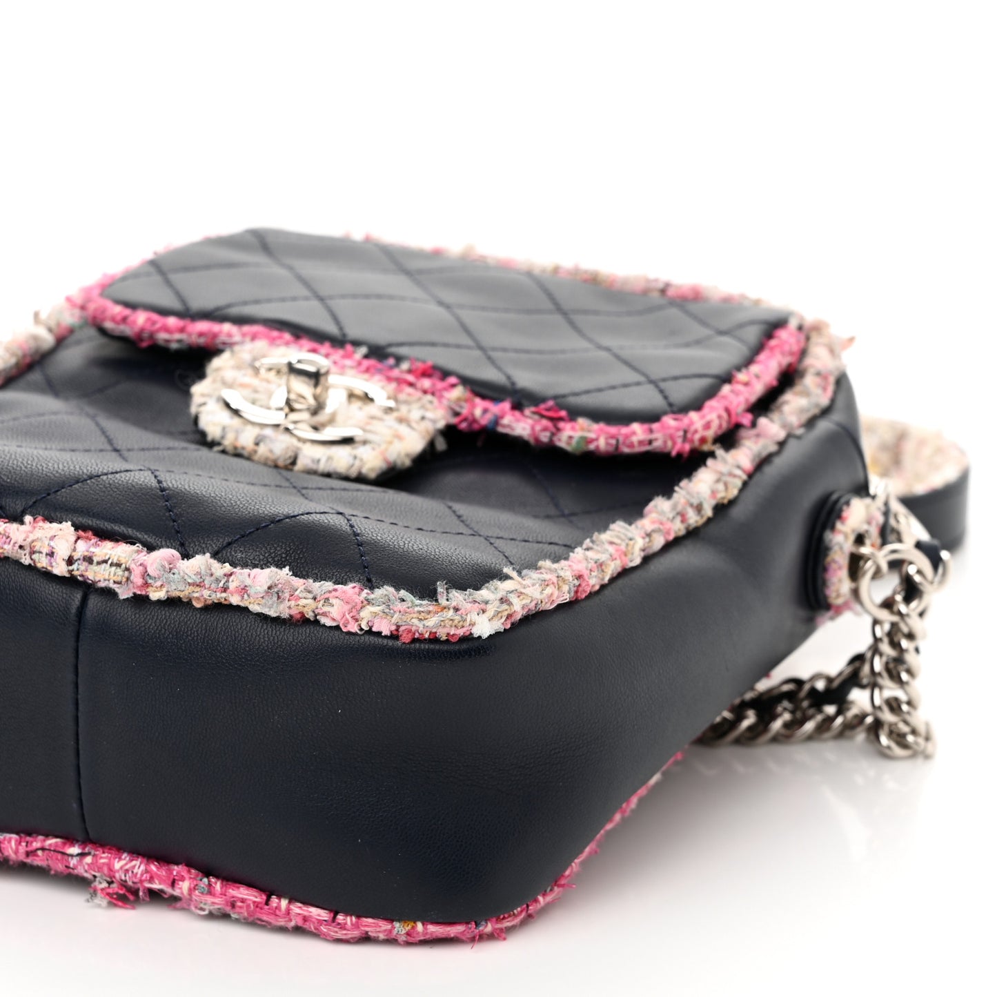 Lambskin Tweed Trim Vertical Camera Case Navy