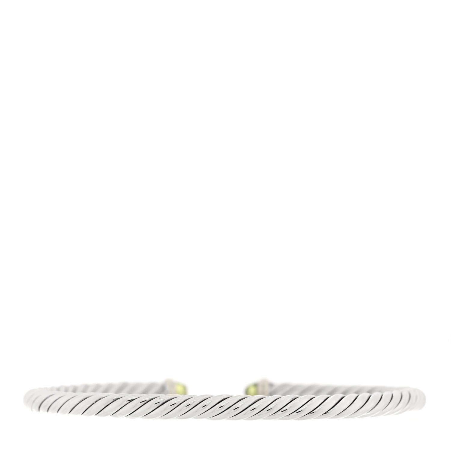 David Yurman Sterling Silver 14K Yellow Gold Peridot 4mm Cable Flex Bracelet 2 of 3