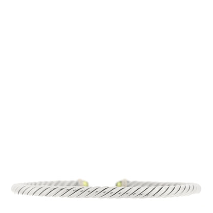 David Yurman Sterling Silver 14K Yellow Gold Peridot 4mm Cable Flex Bracelet 2 of 3
