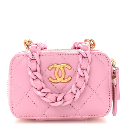 Chanel Lambskin Quilted Mini Lacquered Chain Clutch Pink 1 of 10