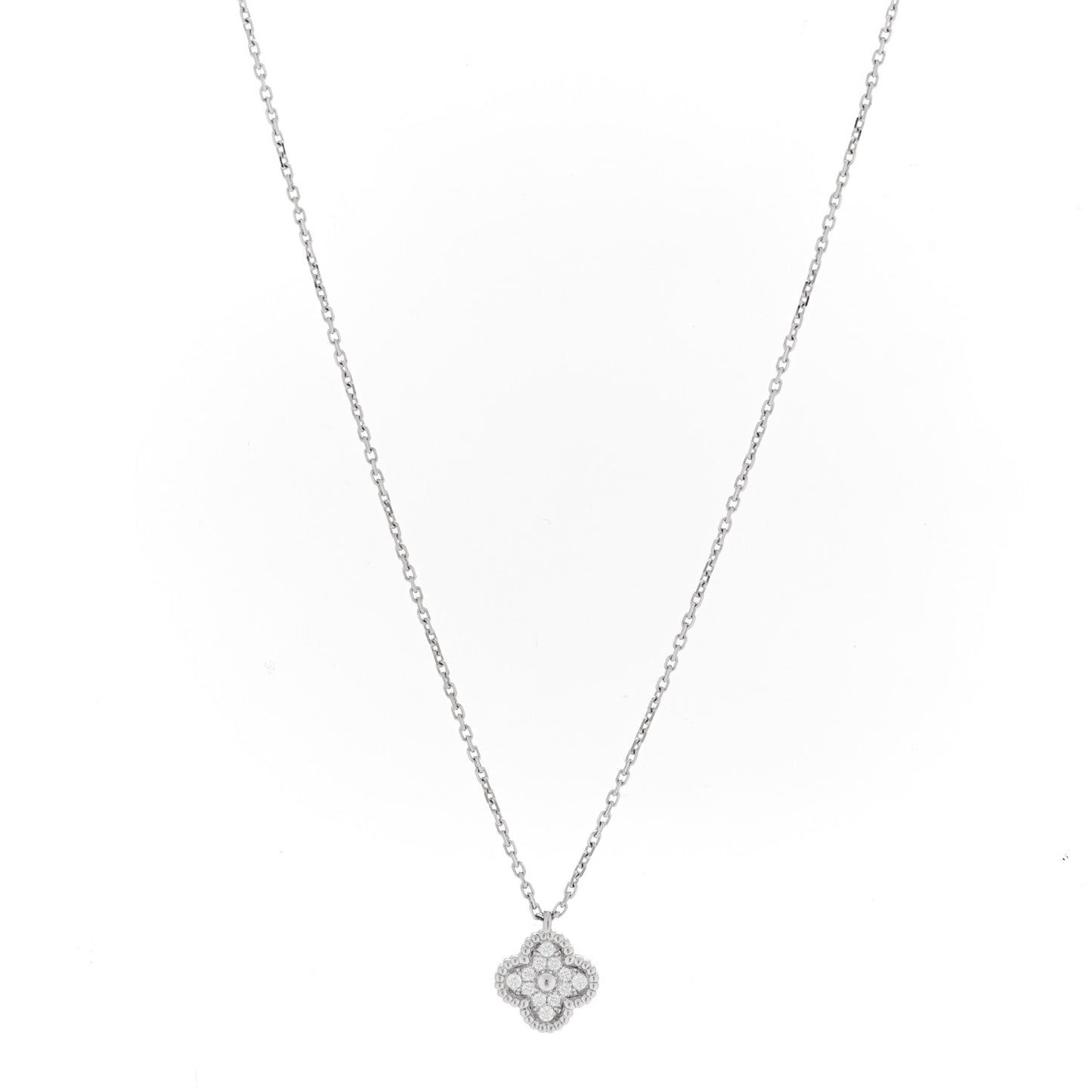 18K White Gold Diamond Sweet Alhambra Pendant Necklace