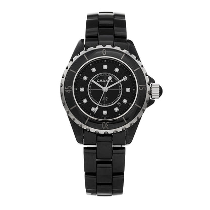 Chanel Stainless Steel Ceramic Diamond 33mm J12 Quartz Watch Black 1 of 4