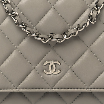 Chanel Lambskin Quilted Wallet On Chain WOC Grey 8 of 10