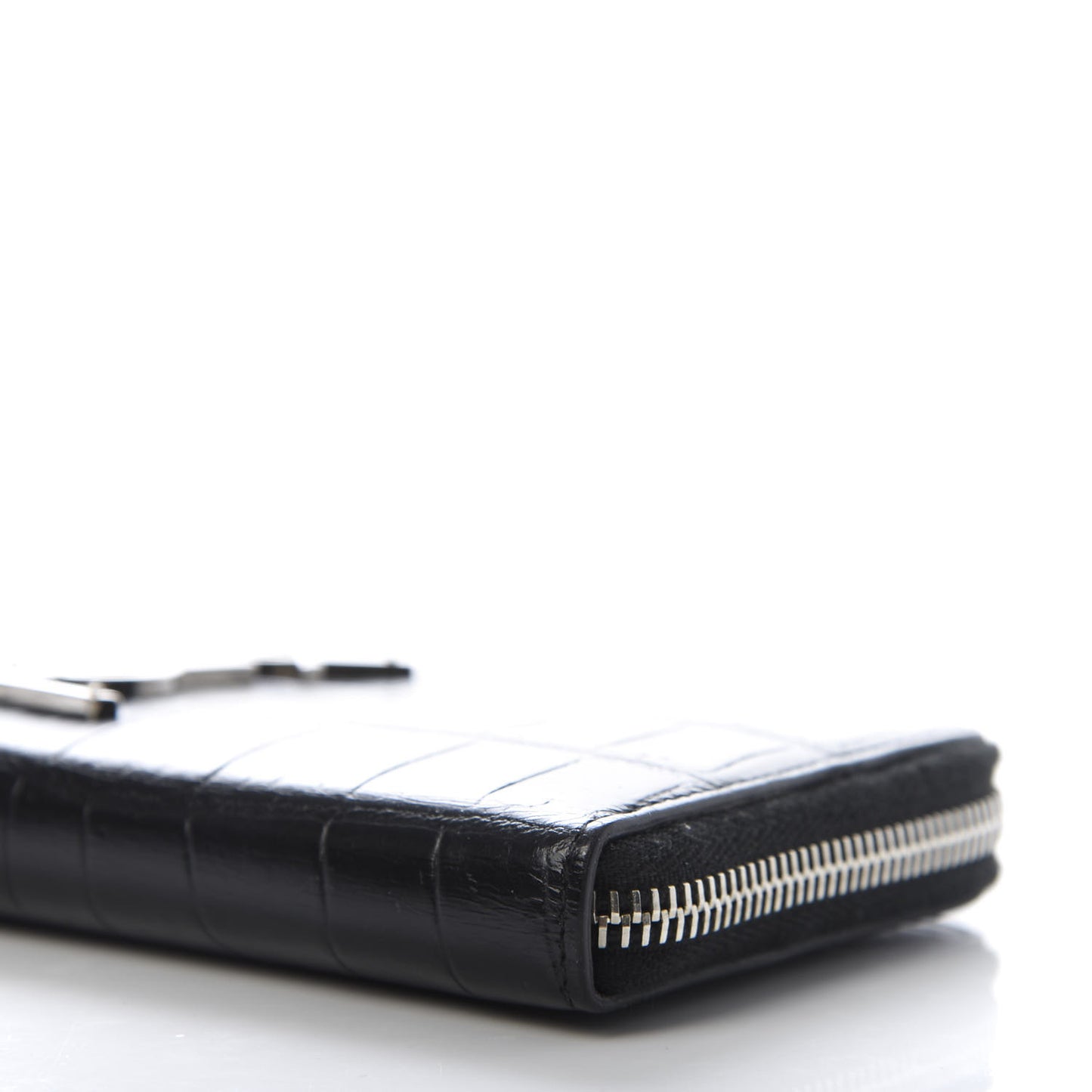 Calfskin Crocodile Embossed Monogram Zip Around Wallet Black