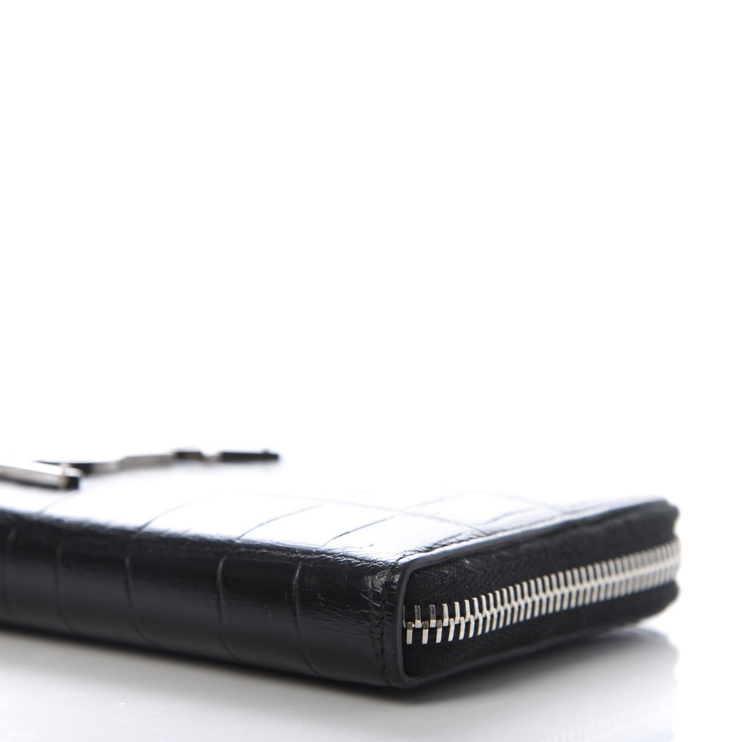 Saint Laurent Calfskin Crocodile Embossed Monogram Zip Around Wallet Black 7 of 9