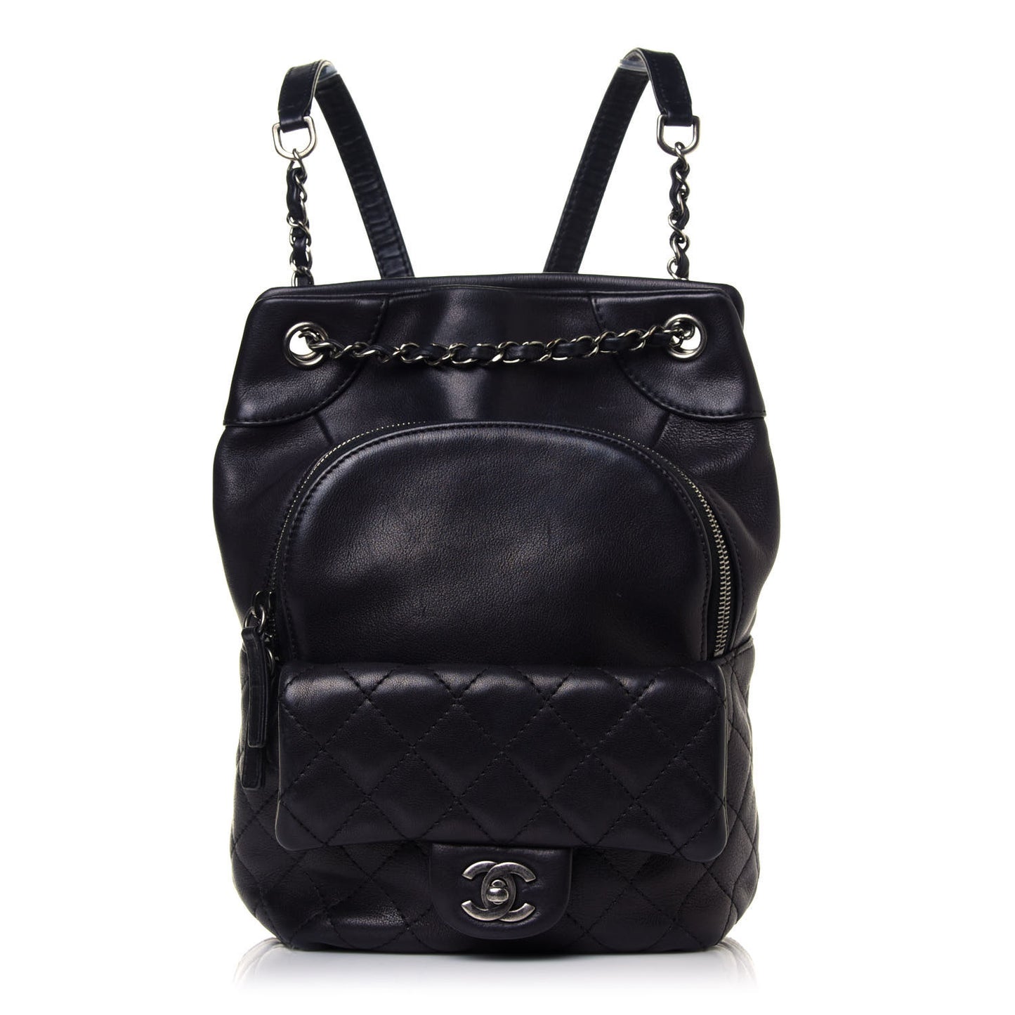 Lambskin Quilted Drawstring Backpack Black