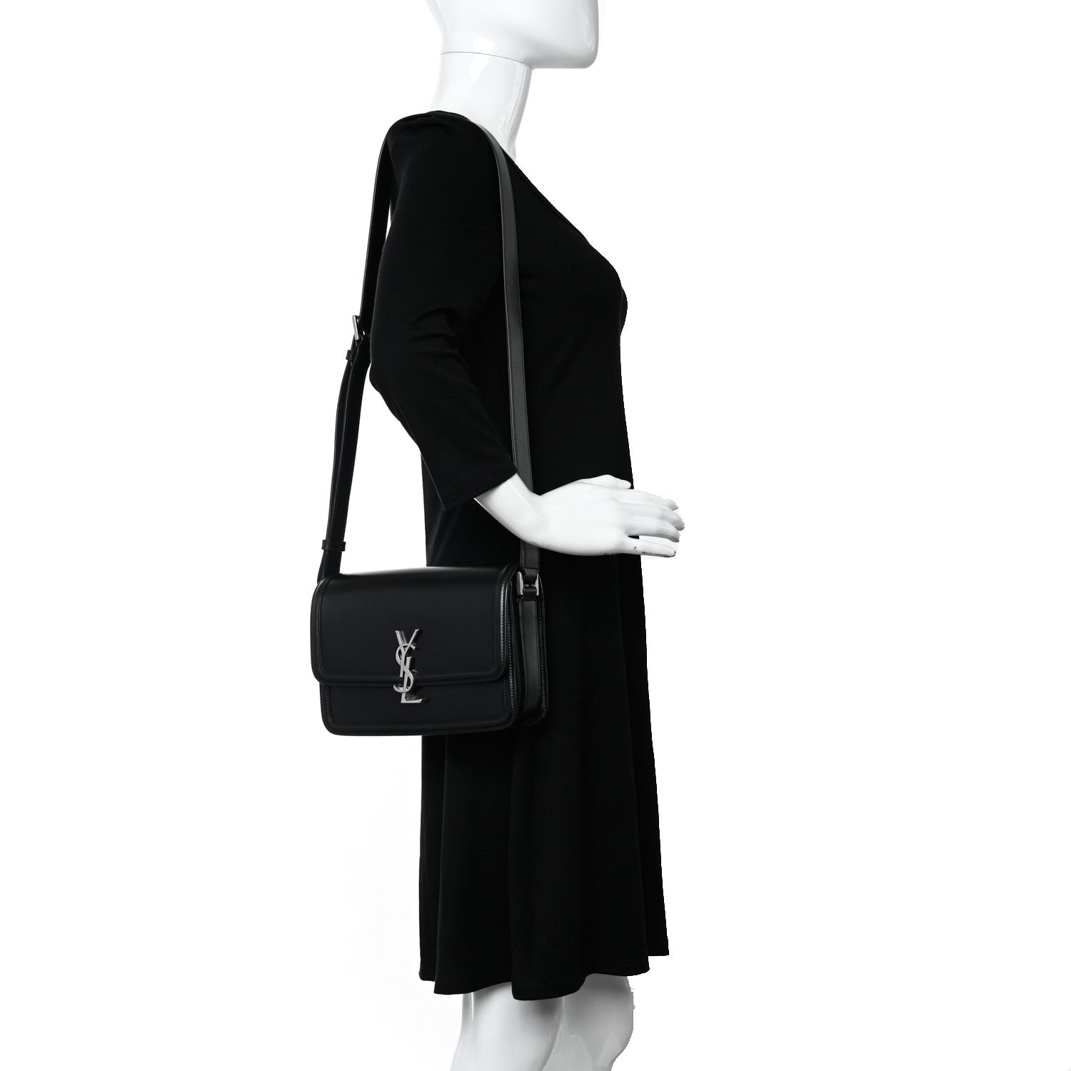 Saint Laurent Box Calfskin Monogram Medium Solferino Satchel Black 2 of 12